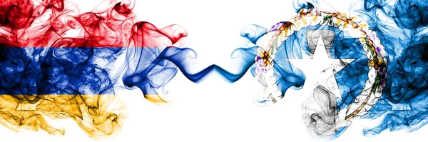 Armenien Nordmarianerna Rökiga Mystiska Flaggor Placerade Sida Vid Sida Tjock — Stockfoto