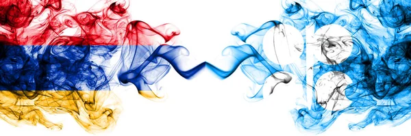 Arménie Opec Kouřové Mystické Vlajky Umístěny Bok Boku Silné Barevné — Stock fotografie