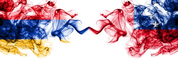 Arménie Samoa Kouřové Mystické Vlajky Umístěné Vedle Sebe Silné Barevné — Stock fotografie