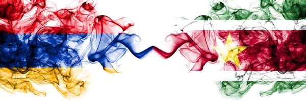Armenia Suriname Smoky Mystic Flags Placed Side Side Thick Colored — Stock Photo, Image