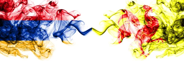 Arménie Valonsko Kouřové Mystické Vlajky Umístěné Vedle Sebe Silné Barevné — Stock fotografie