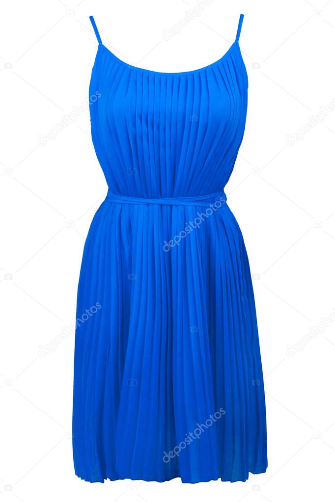 Blue pleated dress, isolated on white