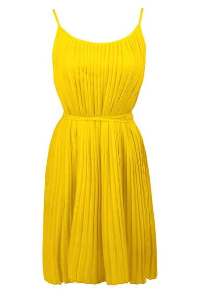 Yellow Pleated Dress Isolated White — Stock Photo, Image