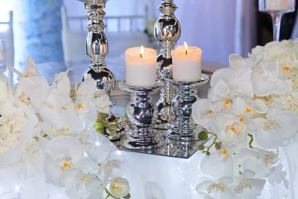 Wedding Reception Decoration Candles Orchids — Stock Photo, Image