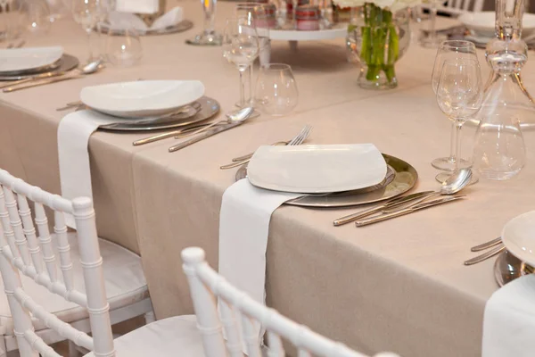 Tabellen För Händelse Party Eller Bröllopsfest Lyxiga Eleganta Tabell Inställning — Stockfoto