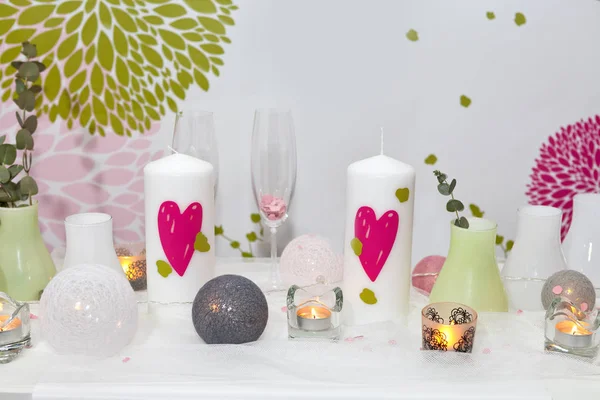 Bougies Romantiques Avec Des Cœurs — Photo