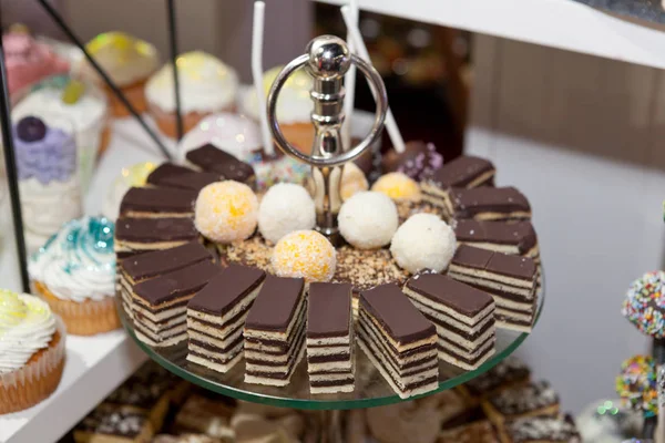 Torte Cioccolato Strati Buffet Dolciumi — Foto Stock