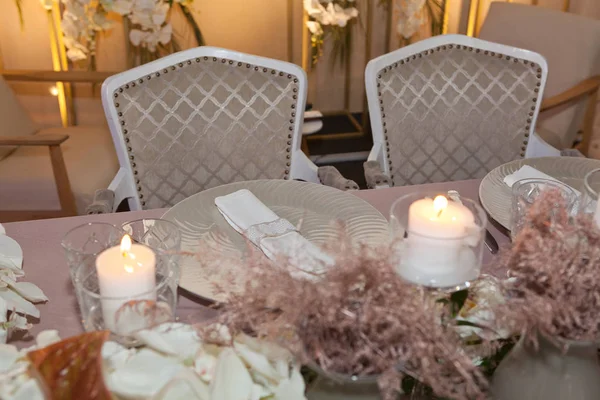 Tisch Gedeckt Für Eine Event Party Oder Hochzeitsempfang Luxuriöses Elegantes — Stockfoto