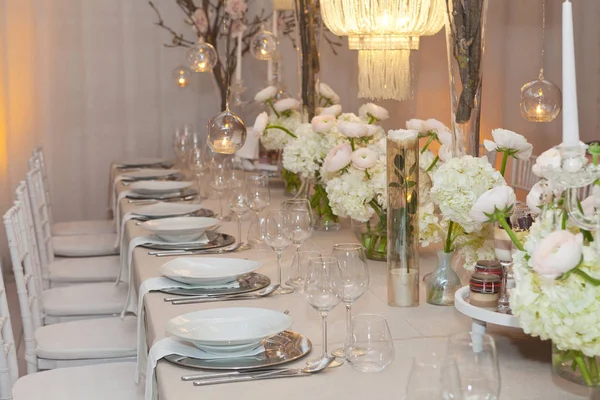 Conjunto Mesa Para Uma Festa Evento Recepção Casamento Jantar Mesa — Fotografia de Stock