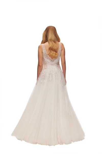 Blondine im Hochzeitskleid, isoliert — Stockfoto