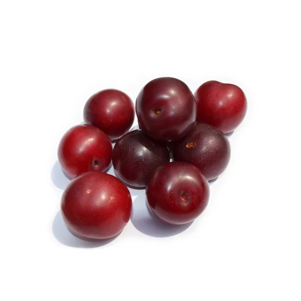 Taze meyve - koyu kırmızı erik beyaz izole — Stok fotoğraf
