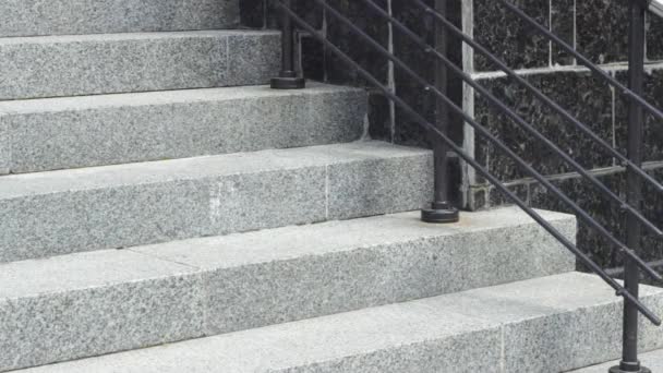 Businesswoman walking up building steps — Stock Video