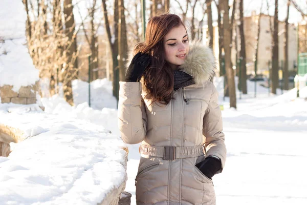 Молодая красавица развлекается в зимнем парке — стоковое фото