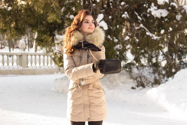 Ritratto di donna e inverno. Si sta divertendo. — Foto Stock