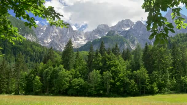 Εθνικό Πάρκο Triglav στη Σλοβενία. Ιουλιανές Άλπεις και όμορφη συννεφιά ουρανούς στο παρασκήνιο. 4k, Uhd — Αρχείο Βίντεο