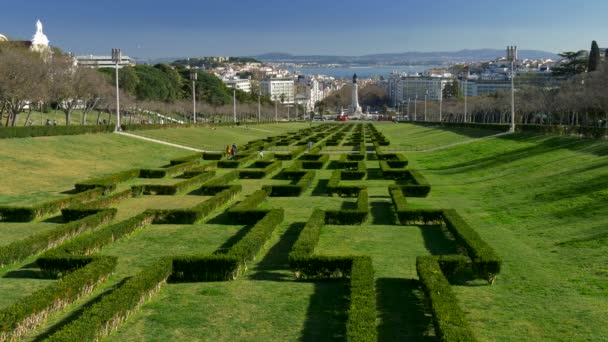 Labyrinth dekorerade buskar i parken Eduardo Vii i Lissabon, Portugal. — Stockvideo