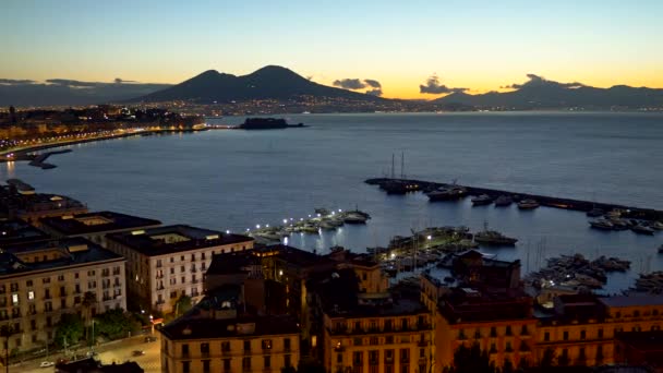 Naples Italy View City Sunrise Vesuvius Volcano Seen Background Panning — Stock Video