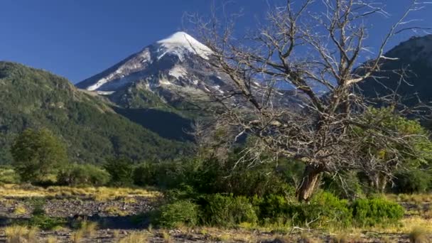 Volcán Lanin en el Parque Nacional Lanin, Patagonia, Argentina cerca de la frontera con Chile. 4K UHD — Vídeo de stock