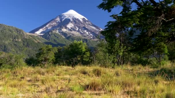 Φύση της Αργεντινής στο εθνικό πάρκο Lanin, Lake District. Το ηφαίστειο lanin εμφανίζεται στο παρασκήνιο. UHD — Αρχείο Βίντεο