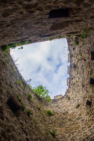 Olhando Chão Para Céu Através Anel Castelo Zil Cidade Trabzon — Fotografia de Stock