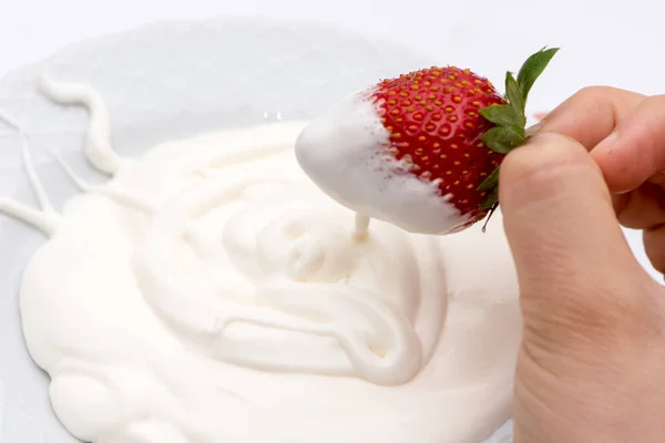 White Cream Strawberry Mixing Bowl — Stock Photo, Image