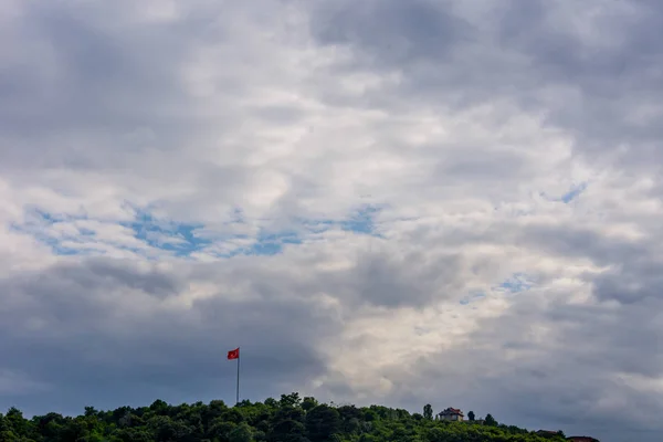 Турецкий Флаг Над Деревьями Парке Стамбуле — стоковое фото