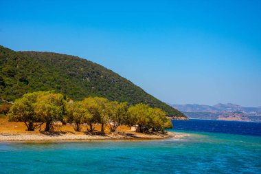 Küçük ada ve Bodrum, Türkiye'nin Ege Denizi güzel manzara