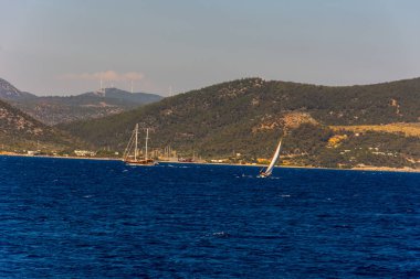 Küçük ada ve Bodrum, Türkiye'nin Ege Denizi güzel manzara