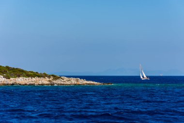 Küçük ada ve Bodrum, Türkiye'nin Ege Denizi güzel manzara