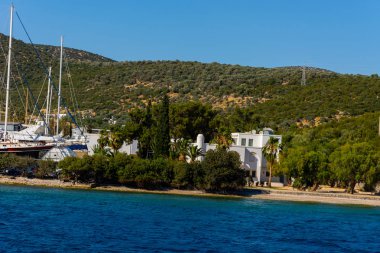 Küçük ada ve Bodrum, Türkiye'nin Ege Denizi güzel manzara