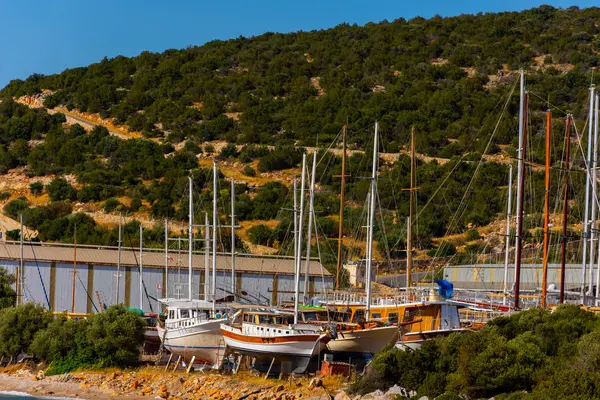 Barcos Costa Del Mar Egeo Ciudad Bodrum Turska — Foto de Stock