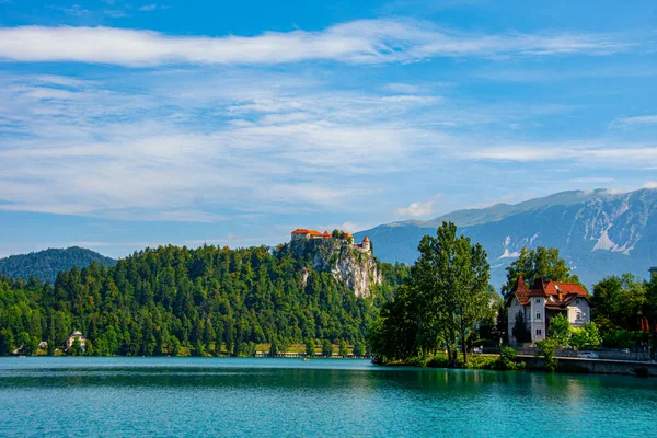 Pohled na hrad Bled ve Slovinsku — Stock fotografie