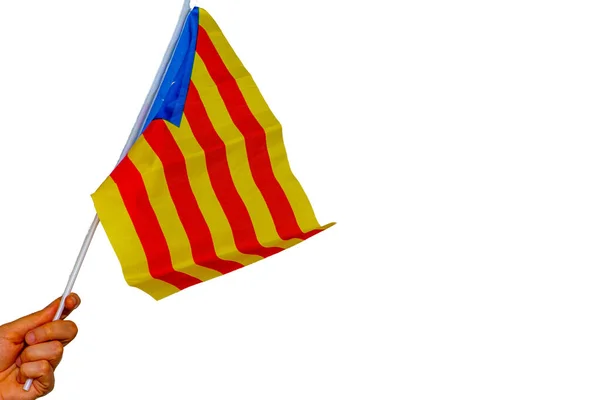 Catalonia vlag gehouden op de witte achtergrond — Stockfoto