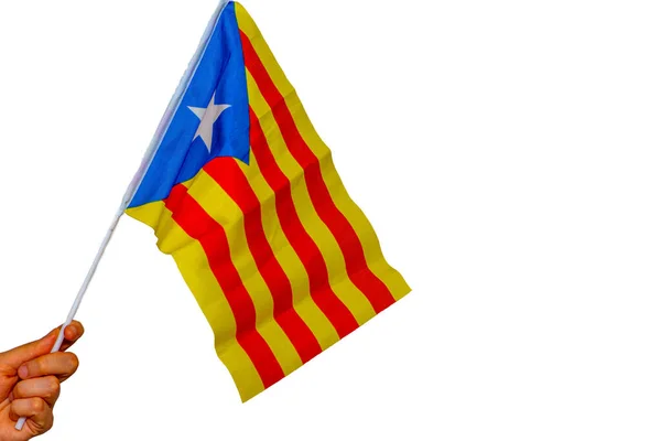 Bandera catalónica sostenida sobre el fondo blanco — Foto de Stock