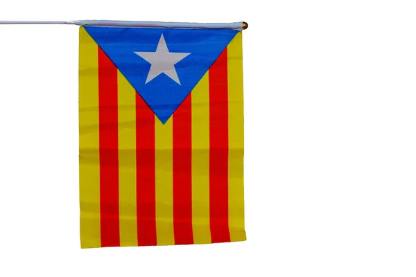 Katalonien flagga hålls på vit bakgrund — Stockfoto