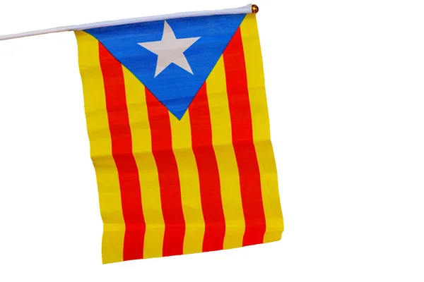 Bandeira da Catalunha realizada no fundo branco — Fotografia de Stock