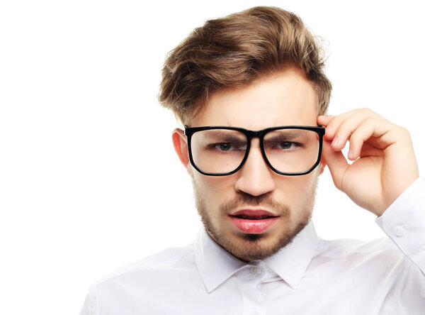 Business man wearing eyeglasse isolated on white