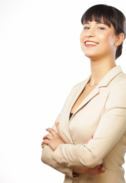 Retrato de mulher de negócios. Braços cruzados.Fundo branco . — Fotografia de Stock