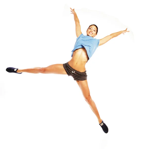 Fitness woman jumping of joy. — Stock Photo, Image