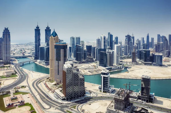 Vista Aérea Los Rascacielos Dubai Emiratos Árabes Unidos Día Verano — Foto de Stock
