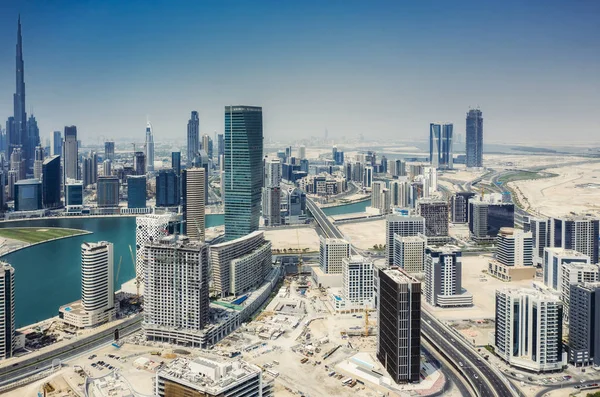 Vista Aérea Los Rascacielos Dubai Emiratos Árabes Unidos Día Verano — Foto de Stock