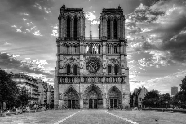 Cathédrale Notre Dame Paris France Lever Soleil Skyline Pittoresque Contexte — Photo