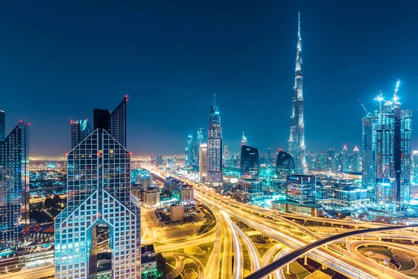 Farbenfrohe Nächtliche Skyline Von Dubai Vereinte Arabische Emirate Luftaufnahme Von — Stockfoto