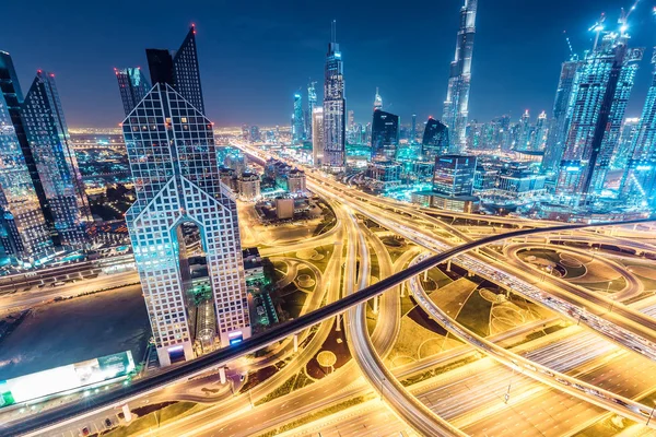 Malebná Noční Panorama Dubaje Spojených Arabských Emirátů Letecký Pohled Dálnice — Stock fotografie