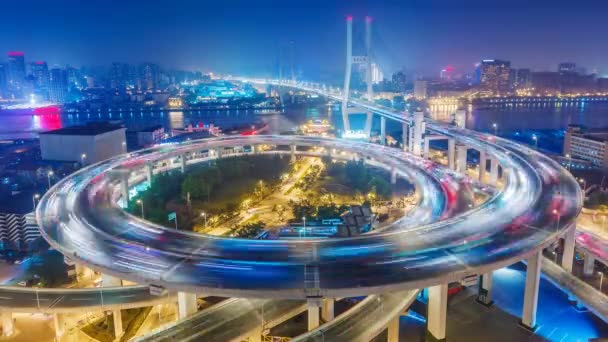 Vista Aérea Panorâmica Famosa Ponte Xangai China Noite Cronometragem — Vídeo de Stock