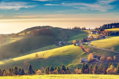 Black Forest, Almanya'nın doğal sonbahar dağ manzarası. Renkli seyahat arka plan.
