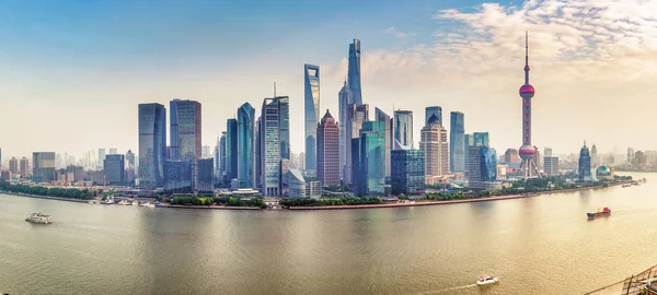 Вид Повітряну Панораму Шанхая Китай Прекрасний Денний Горизонт Хмарочосами Річкою — стокове фото