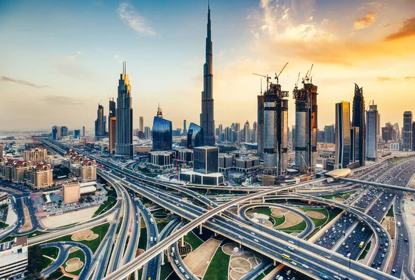 Vista Elevada Del Centro Dubái Durante Día Con Burj Khalifa — Foto de Stock