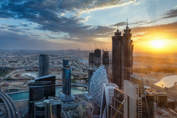 Vista Aérea Los Rascacielos Dubai Emiratos Árabes Unidos Espectacular Horizonte — Foto de Stock