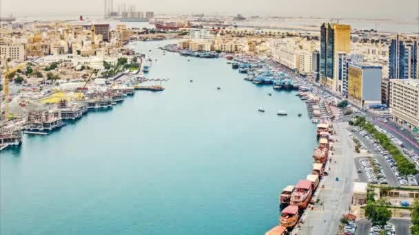 Forhøjet Udsigt Deira Distriktet Dubai Uae Med Havn Både – Stock-video